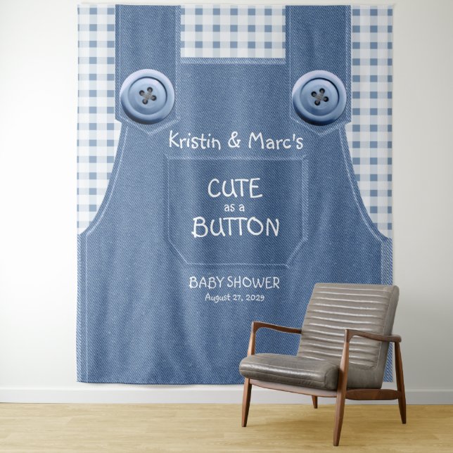 Tenture Cute comme un Baby shower Bleu de Denim Bouton (En situation)