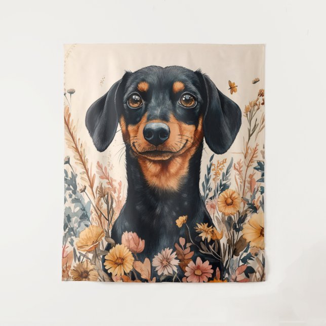 Tenture Cute Dachshund avec peinture Fleur sauvage (Devant)