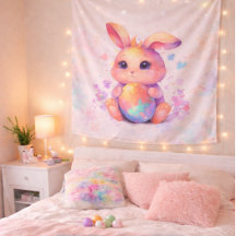 Cute Easter Bunny Tapestry – Pastel Aesthetic Wall