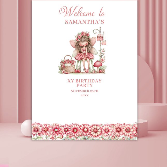 Tenture Cute Fairy Floral Pink Whimsy 5 Birthday Backdrop (Cute Fairy Floral Pink Whimsy 5th Birthday Backdrop)