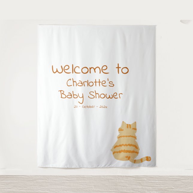 Tenture Cute Fat Orange Cat Baby Shower Photo Backdrop (Devant)