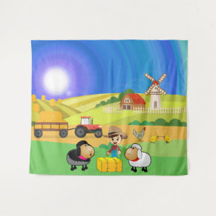 Tenture Cute ferme, moutons et poussins