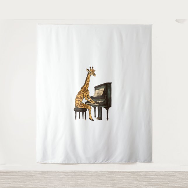 Tenture Cute Giraffe Jouer Piano Giraffes Musicien Musique (Devant)