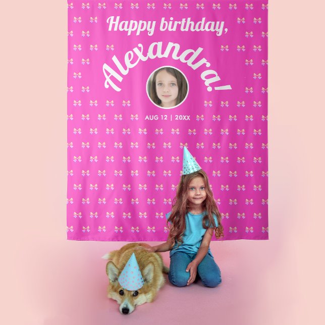 Tenture Cute Girly Hot Pink Bow Motif Photo Anniversaire B (Créateur téléchargé)