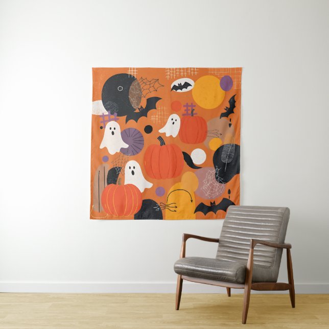 Tenture Cute Halloween Pumpkins and Ghosts (En situation)