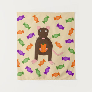 Tenture Cute Halloween Rat et Citrouille