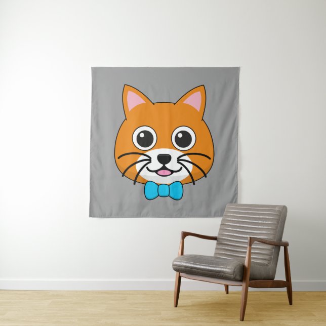 Tenture Cute Happy Ginger Cat avec Papillon (En situation)