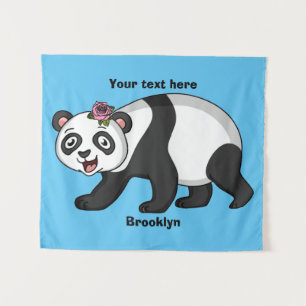 Tenture Cute happy panda bear with flower cartoon