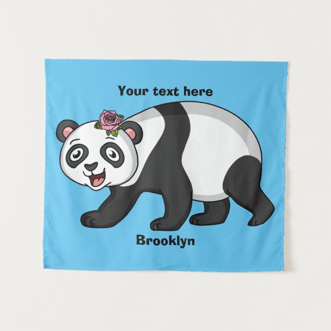 Tenture Cute happy panda bear with flower cartoon (Devant (Horizontal))