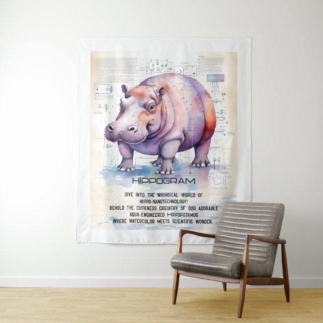 Tenture Cute Hippopotame (En situation)