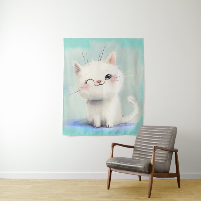 Tenture Cute Kitten blanc (En situation)