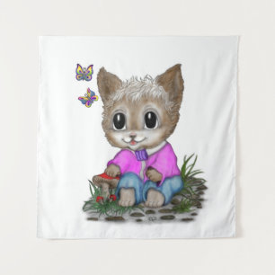 Tenture Cute Kitty Chat et Papillon