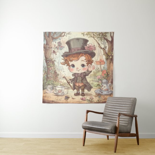Tenture Cute Mad Hatter Whimsical Wonderland Woodland Art (En situation)