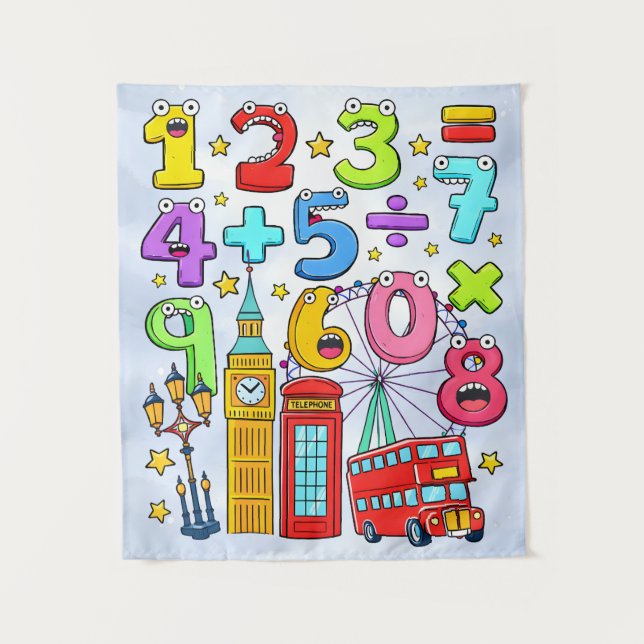 Tenture Cute Maths Numbers London Poster for Kids (Devant)