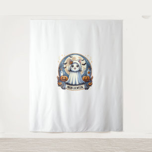 Tenture Cute Meow-lolween Chat en costume fantôme Hallowee