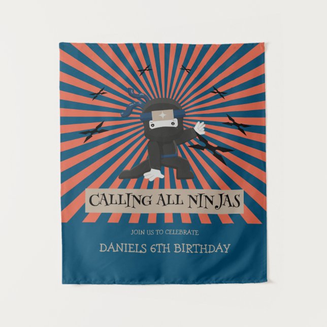 Tenture Cute Ninja Guerrier Anniversaire de enfant (Devant)