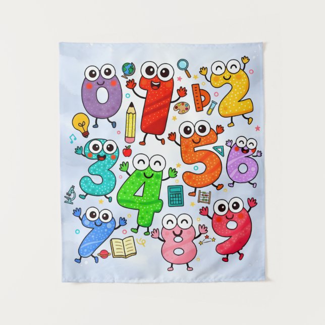 Tenture Cute Numbers Characters Maths Poster for Kids (Devant)