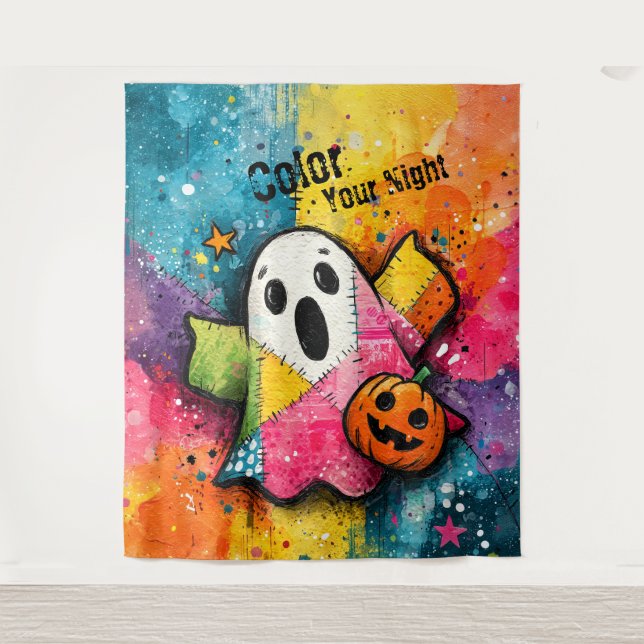 Tenture Cute Patchwork Ghost Colorful Splatter Art (Devant)