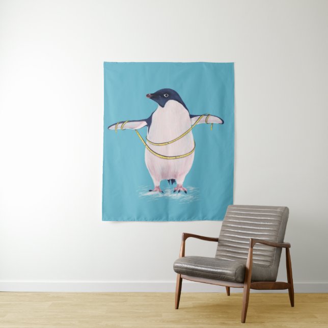 Tenture Cute Penguin régime bleu (En situation)