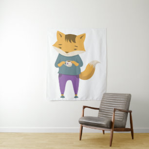 Tenture Cute renard avec tasse de thé