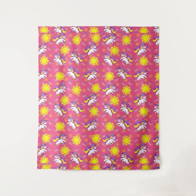 Tenture Cute rose chaud Sunny Unicorn Design Motif (Devant)