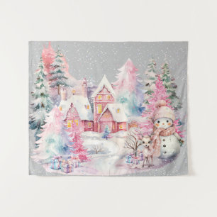 Tenture Cute rose Snowman hiver Wonderland