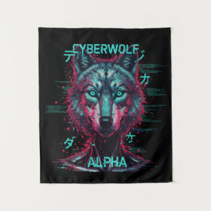 Tenture Cyberloup Alpha Loup Cyberpunk Néon Futuriste