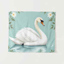 Cygne blanc élégant floral bleu