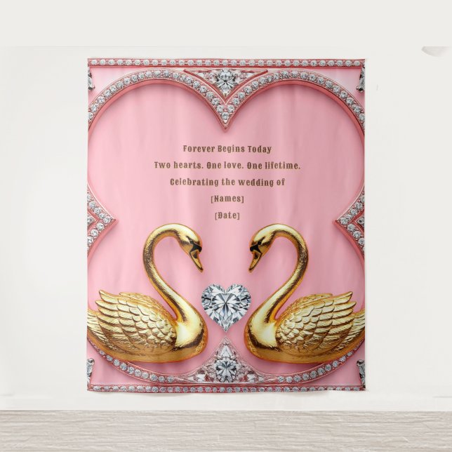 Tenture Cygne de diamant rose conception d'arche de mariag (Devant)