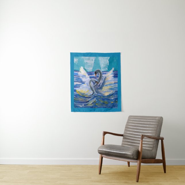 Tenture Cygnes "Art par les enfants" (En situation)