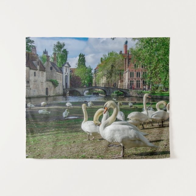 Tenture Cygnes blancs dans le centre de Bruges (Devant (Horizontal))