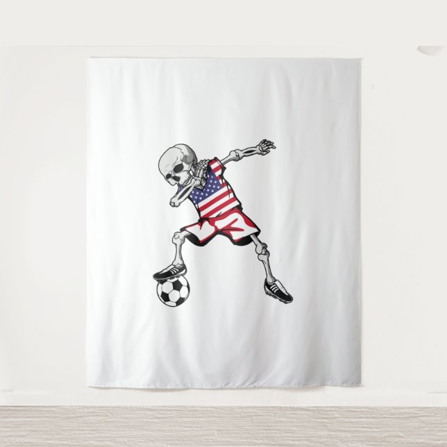 Tenture Dabbing Skeleton Soccer Halloween États-Unis (Devant)