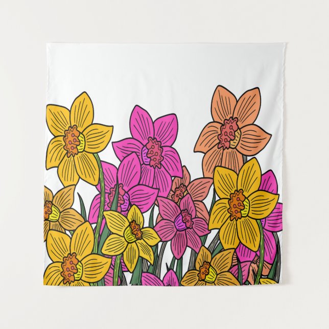Tenture Daffodils colorés Fleurs Design (Devant)