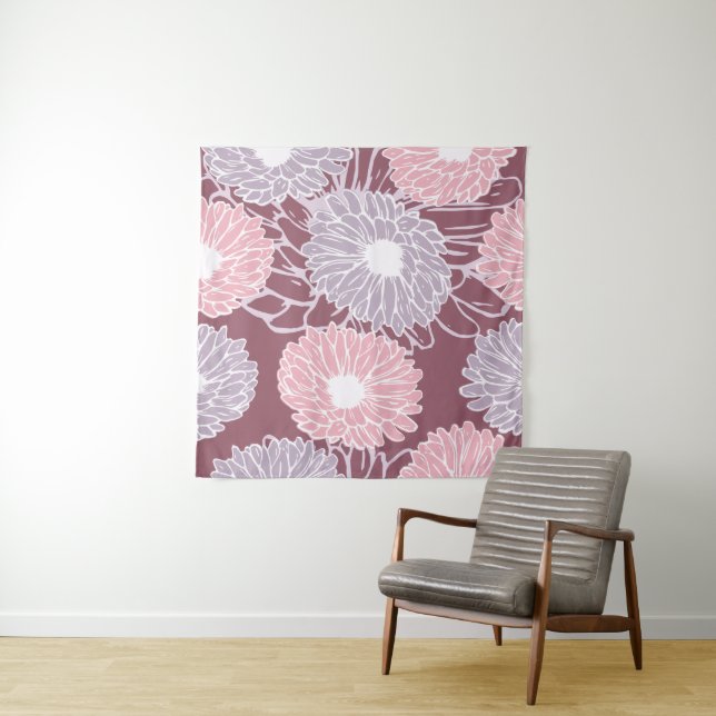 Tenture Dahlia fleurs sans couture motif lancer oreiller (En situation)