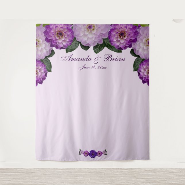 Tenture Dahlia Purple Lavender Floral Mariage fond (Devant)