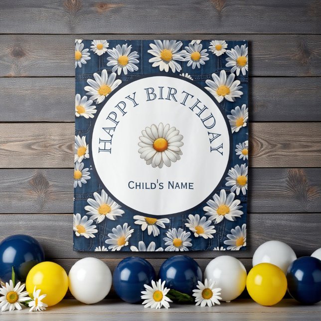 Tenture Daisies sur un anniversaire en denim bleu (Créateur téléchargé)