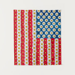Tenture Daisy American Flag Rouge Blanc Bleu Floral Tapiss
