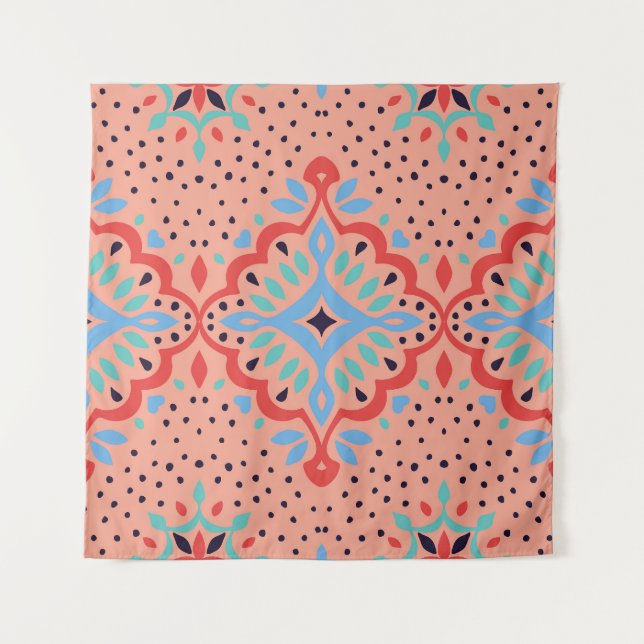 Tenture Damas orientales, motif de poterie Talavera. (Devant)