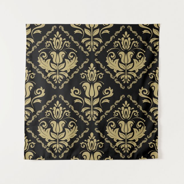 Tenture Damask Black Gold : Classic Ornament. (Devant)