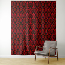 Damask Rouge sur Fond Floral Noir Chic Élégant