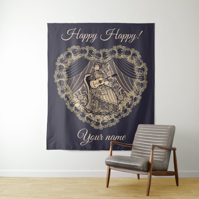 Tenture Dame avec guitare (En situation)