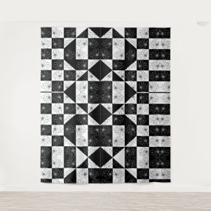 Tenture Damier monochrome et motif floral Glamour
