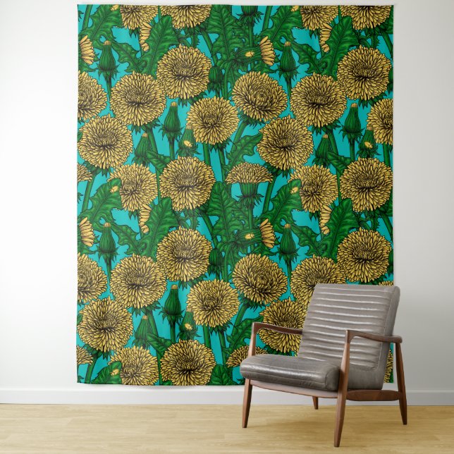 Tenture Dandelions sur turquoise (En situation)
