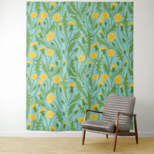 Tenture Dandelions, vert, jaune et bleu