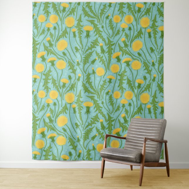 Tenture Dandelions, vert, jaune et bleu (En situation)