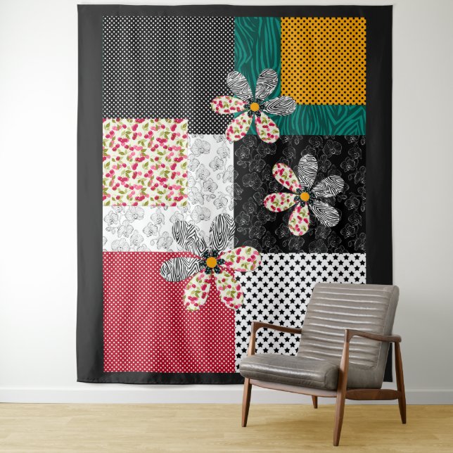 Tenture Dans un motif rustique patchwork de couleurs multi (En situation)