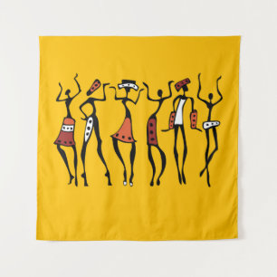 Tenture Danseurs Africains, Silhouette Ethnique Vintage.