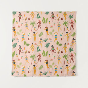 Tenture Danseuses, motif feuille de palmier.