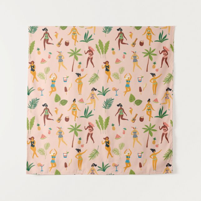 Tenture Danseuses, motif feuille de palmier. (Devant)