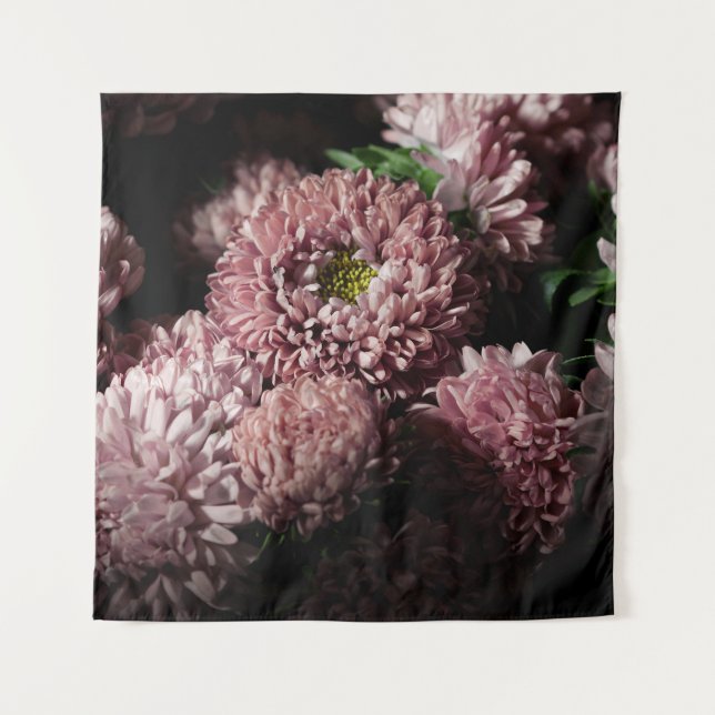Tenture Dark Moody Botanicals : Asters roses (Devant)